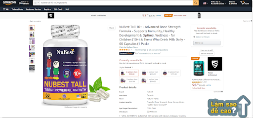 NuBest Tall 10+ được phân phối và bán rộng rãi trên Amazon